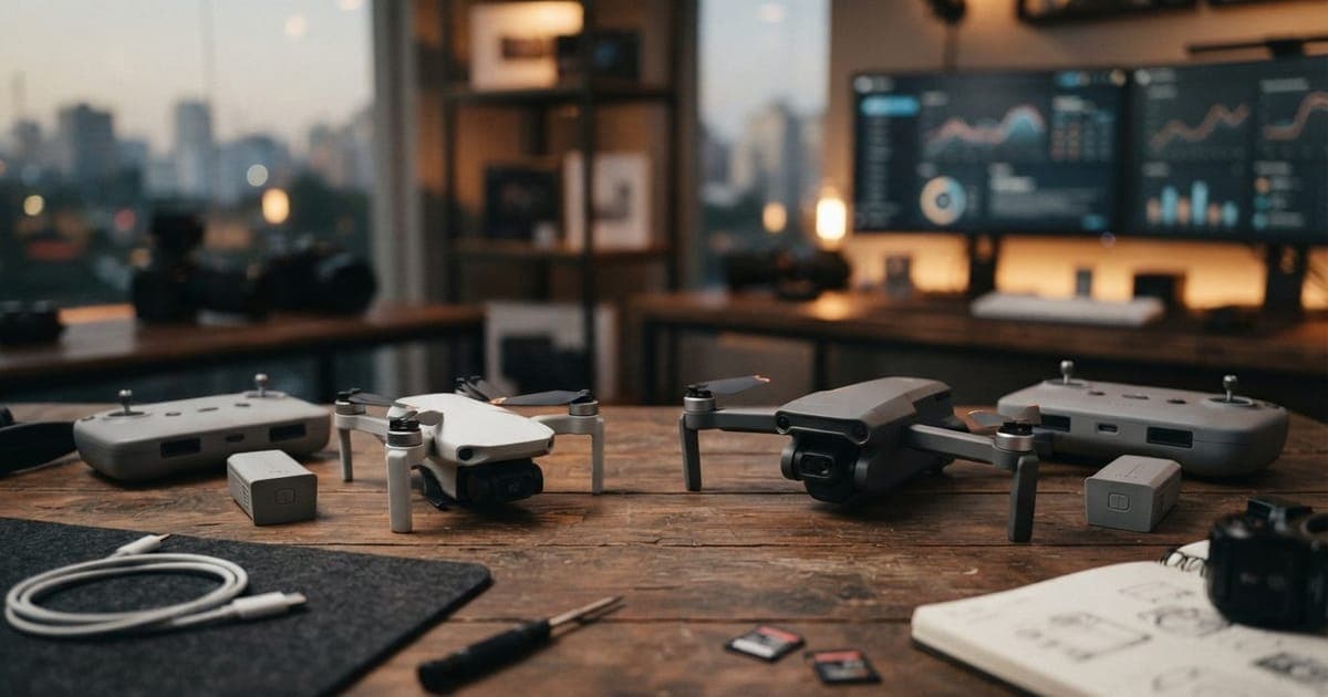 Comparativo visual lado a lado entre um drone compacto branco da linha DJI Neo e um modelo FIMI X8 robusto sobre uma mesa.